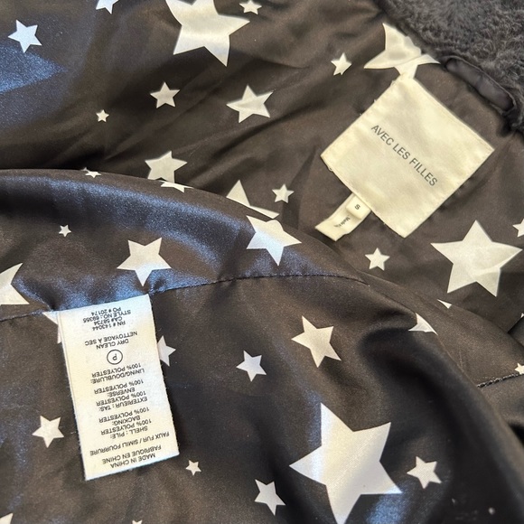 Avec Les Filles Faux Fur Jacket Graphite Gray Small Cropped Hoodie Teddy - Picture 5 of 6